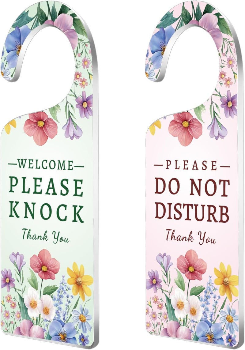 CHGCRAFT Do Not Disturb Sign Door Hanger Sign 2 Pack Flower Leaf Printed Please Do Not Disturb and Welcome Please Knock Door Hangings Sign Acrylic Engraved Door Sign for work Office Conference Room - Image 1